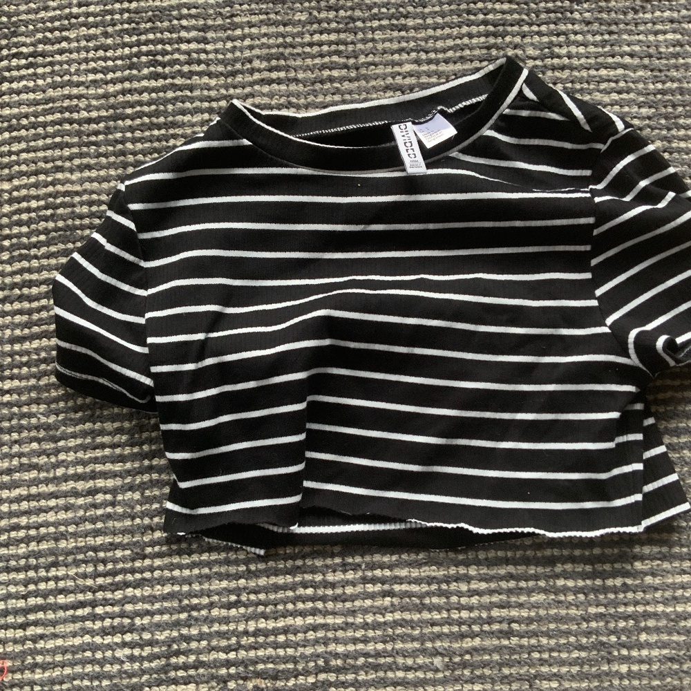 Black and white striped  crop top